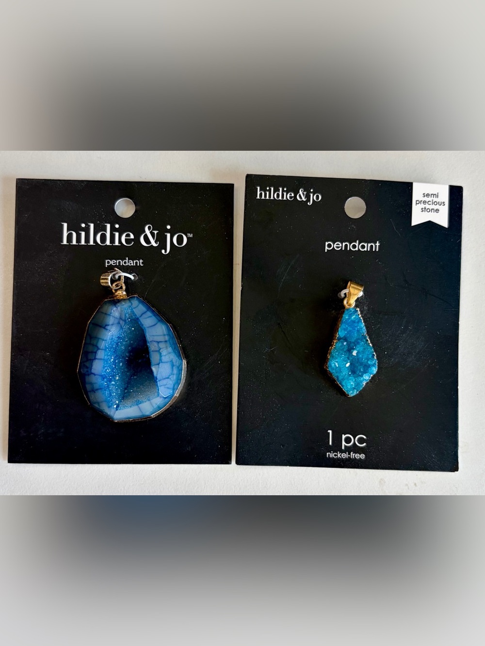 2 Blue Druzy Agate Pendants Necklace Jewelry Making